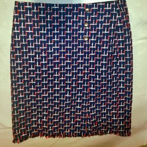 Talbots Blue, Red, White Tweed Pencil Skirt